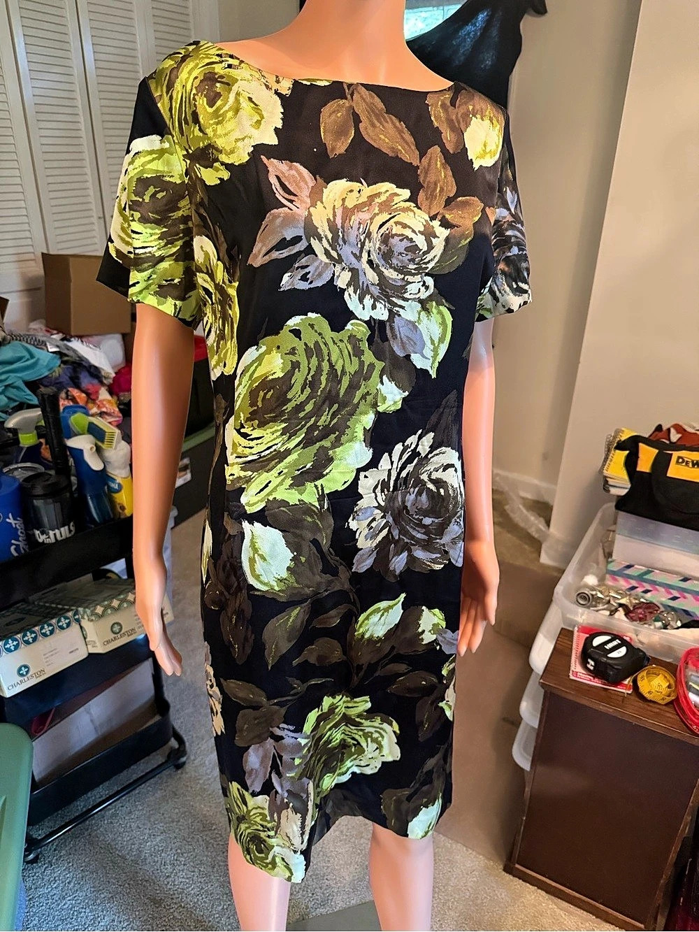 NWOT St John’s Silk Floral Dress in Black & Green